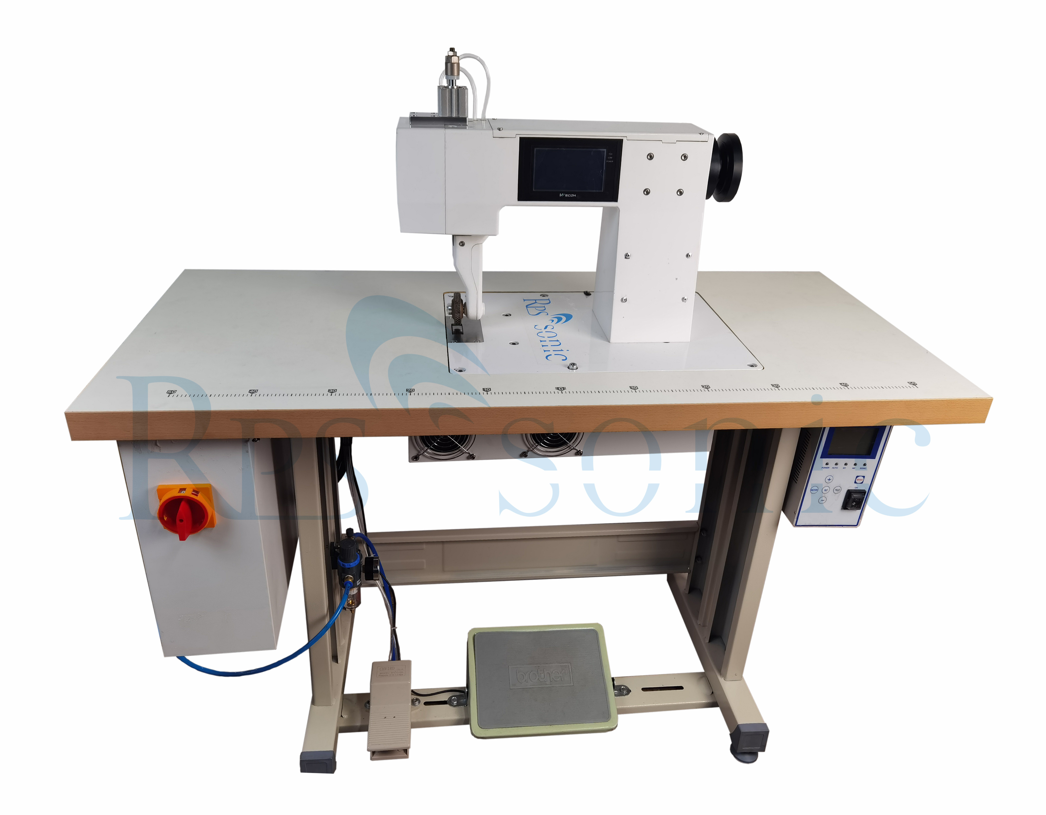 Máquina de costura ultrassônica de 20 Khz com bigornas rotativas e buzina rotativa para laminação e selagem de bordas